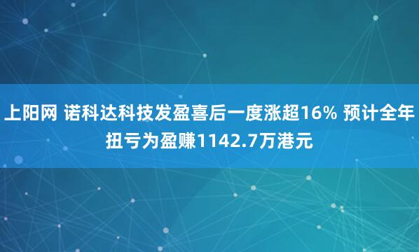上阳网 诺科达科技发盈喜后一度涨超16% 预计全年扭亏为盈赚1142.7万港元